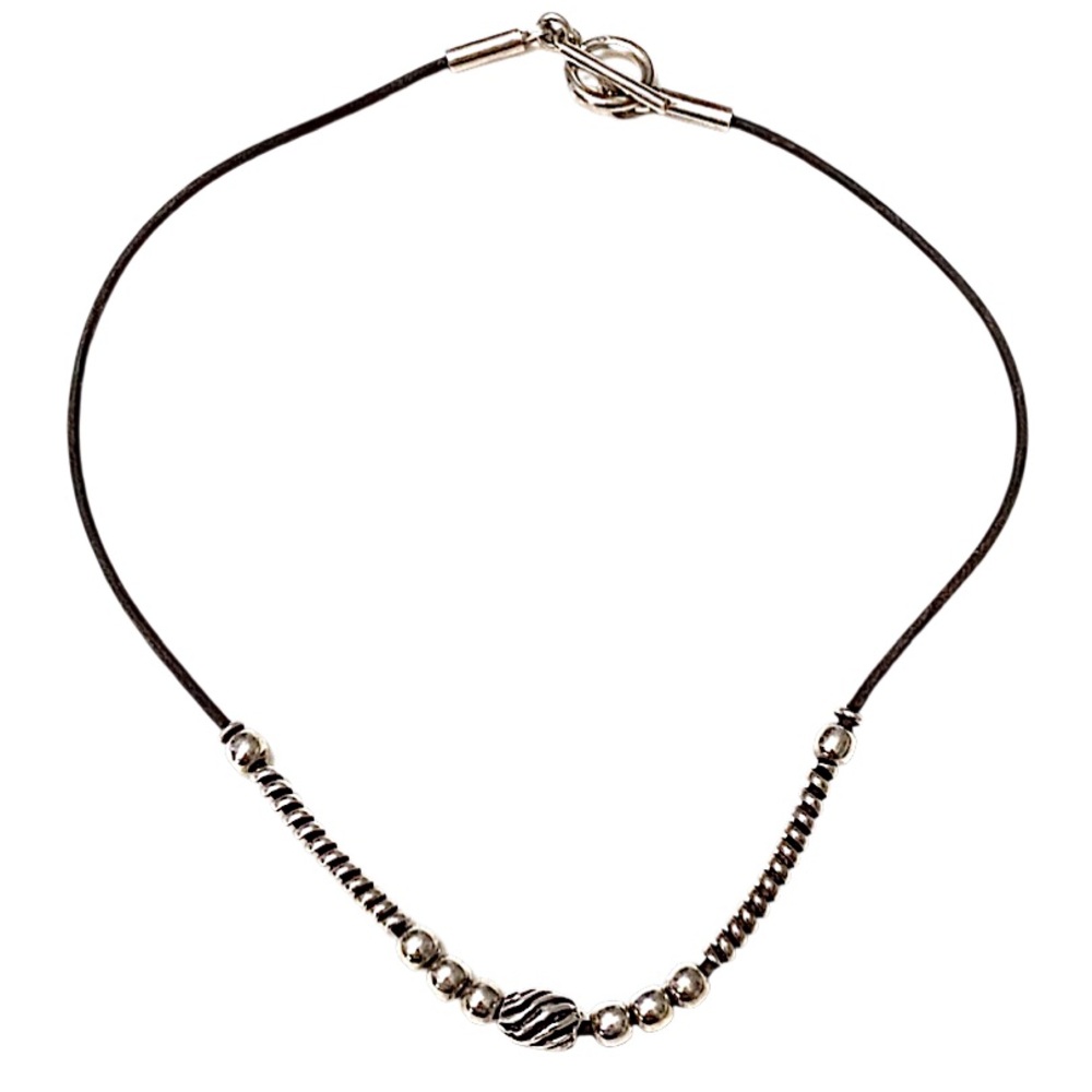 Sterling Silver Leather Necklace Vintage 925